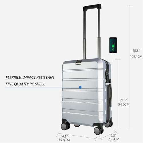 KROSER Hardside Expandable Carry On Luggage with Spinner Wheels & Built-in TSA Lock, Durable Suitcase Rolling Luggage with USB Port, Carry-On 20-Inch, Silver Grey - Image 2