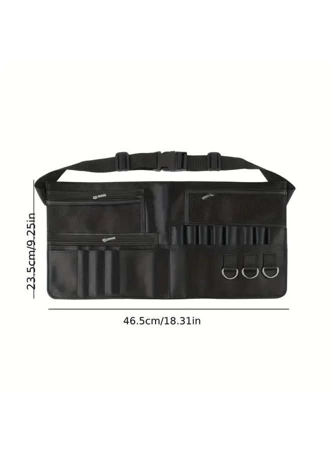 Spacious Makeup Waist Bag Large Capacity Brush Case Black Polyester Cosmetic Organizer Multiple Compartments Adjustable Strap Zipper Closure Unisex Travel Work Daily Use Artist Pouch 1 Waist Bag - Image 4