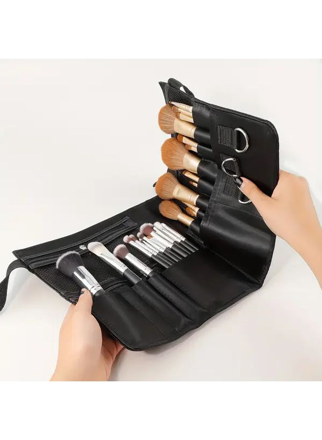 Spacious Makeup Waist Bag Large Capacity Brush Case Black Polyester Cosmetic Organizer Multiple Compartments Adjustable Strap Zipper Closure Unisex Travel Work Daily Use Artist Pouch 1 Waist Bag - Image 5