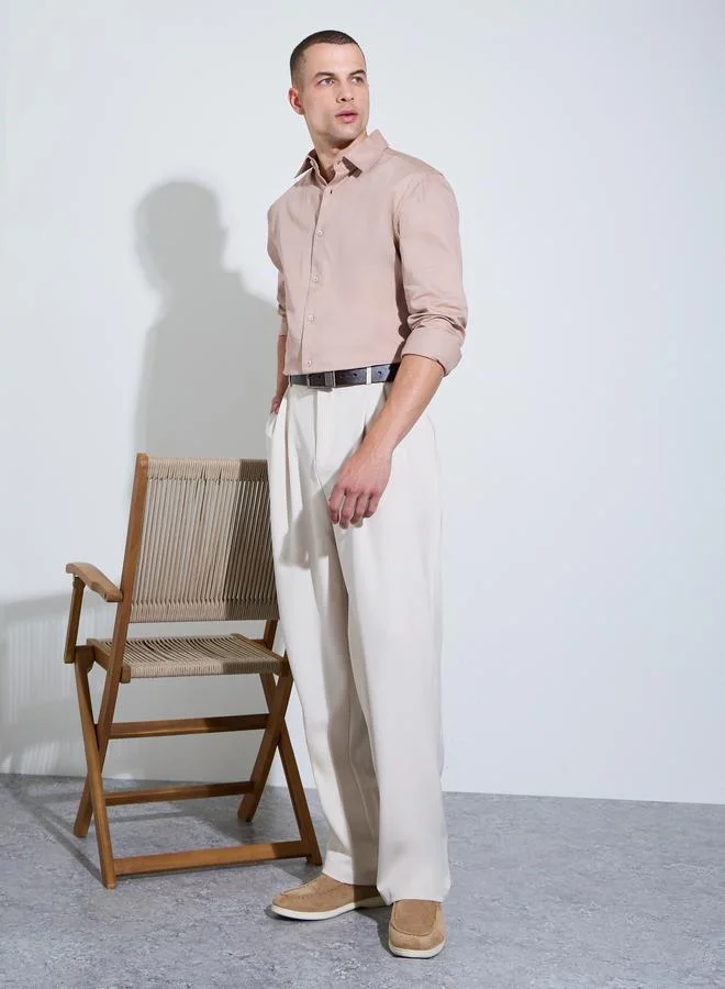 ستايلي Men Beige Solid Regular Fit Shirt