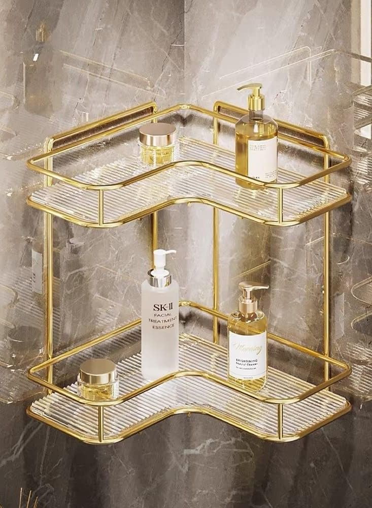 يوتشين هوم منظم للحمام من طبقتين ، صينية تزيين أنيقة لمستحضرات التجميل والمطبخ ، رف توابل قائم ورف مضاد برفاهية خفيفة - Image 1