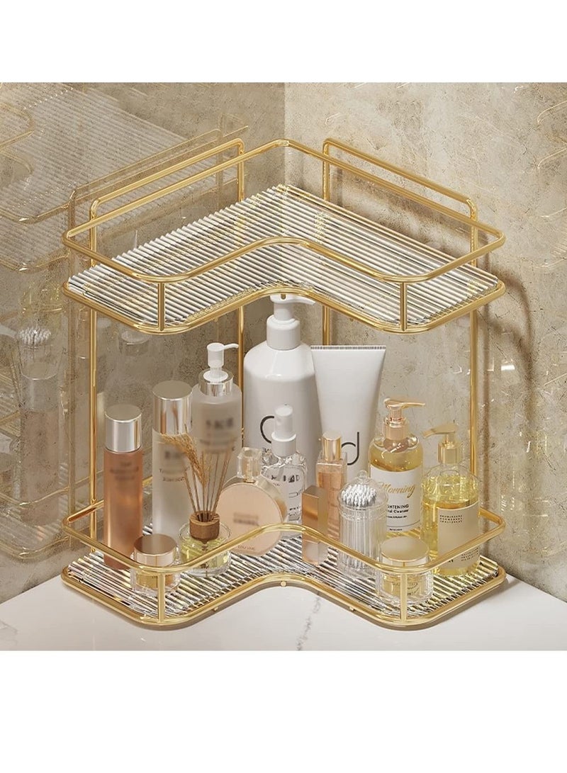 يوتشين هوم منظم للحمام من طبقتين ، صينية تزيين أنيقة لمستحضرات التجميل والمطبخ ، رف توابل قائم ورف مضاد برفاهية خفيفة - Image 2