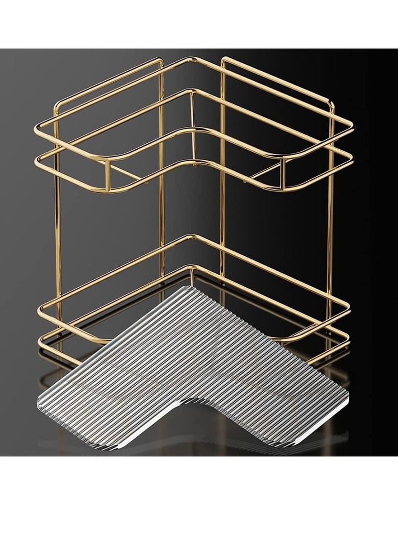 يوتشين هوم منظم للحمام من طبقتين ، صينية تزيين أنيقة لمستحضرات التجميل والمطبخ ، رف توابل قائم ورف مضاد برفاهية خفيفة - Image 3