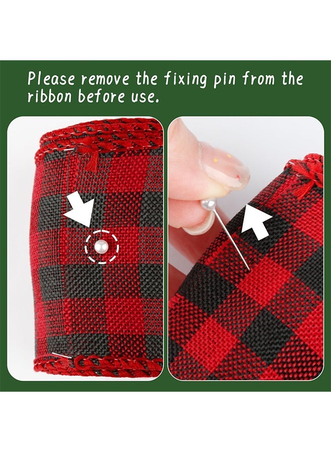 Christmas Plaid Ribbon, Snowflake Plaid Burlap Ribbon for Gift Wrapping, Wired Burlap Crafts Ribbons for Christmas Tree Decoration, Home Festival Party Decoration - Image 3