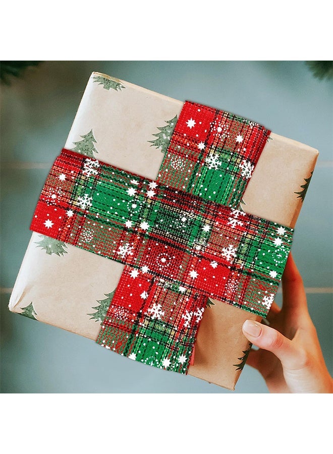 Christmas Plaid Ribbon, Snowflake Plaid Burlap Ribbon for Gift Wrapping, Wired Burlap Crafts Ribbons for Christmas Tree Decoration, Home Festival Party Decoration - Image 4