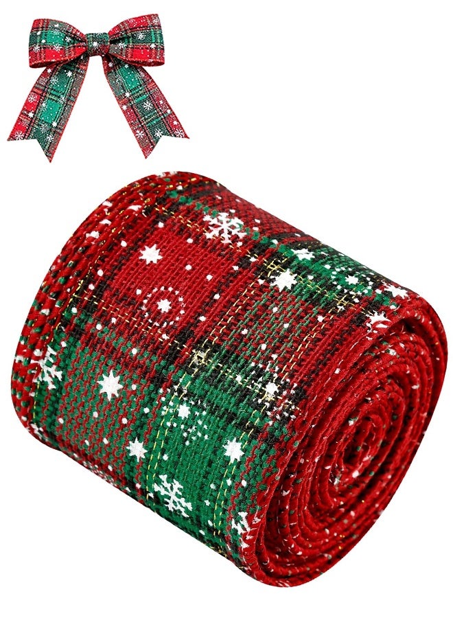 Christmas Plaid Ribbon, Snowflake Plaid Burlap Ribbon for Gift Wrapping, Wired Burlap Crafts Ribbons for Christmas Tree Decoration, Home Festival Party Decoration - Image 1