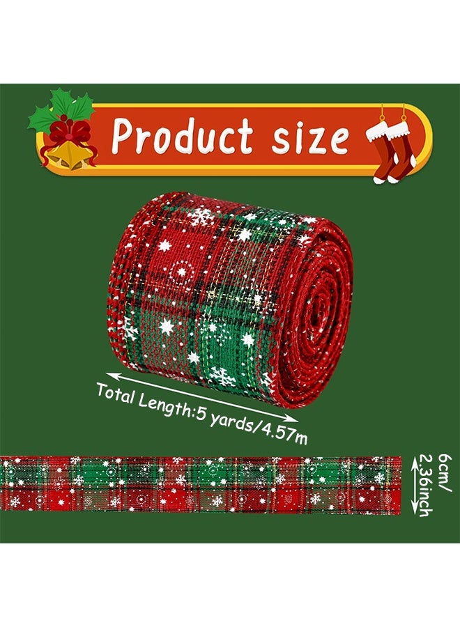 Christmas Plaid Ribbon, Snowflake Plaid Burlap Ribbon for Gift Wrapping, Wired Burlap Crafts Ribbons for Christmas Tree Decoration, Home Festival Party Decoration - Image 2