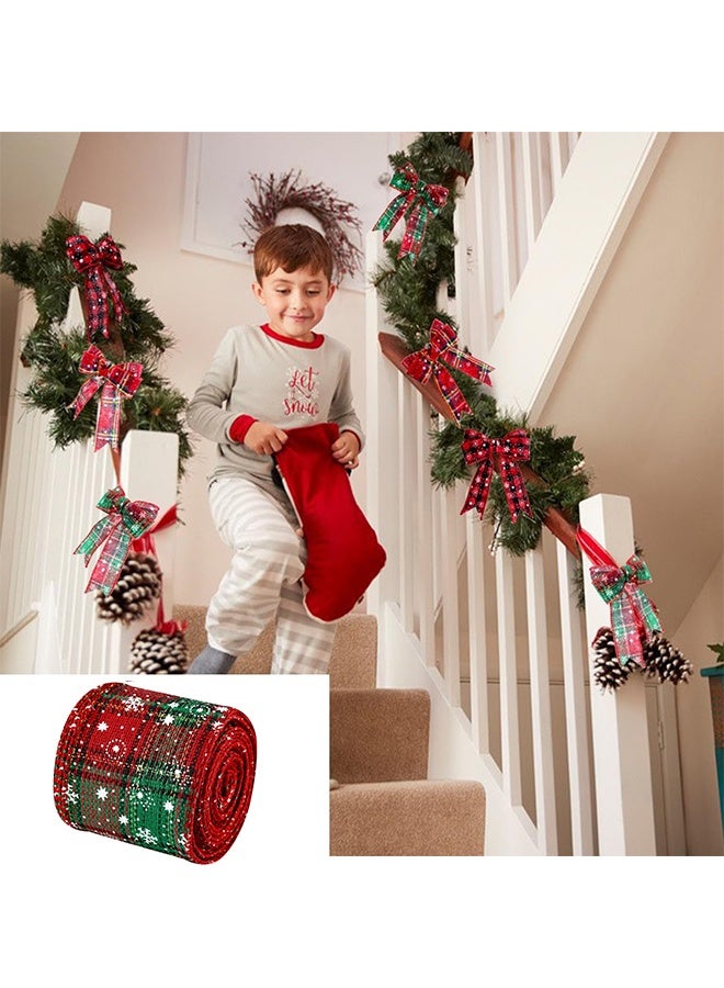 Christmas Plaid Ribbon, Snowflake Plaid Burlap Ribbon for Gift Wrapping, Wired Burlap Crafts Ribbons for Christmas Tree Decoration, Home Festival Party Decoration - Image 5