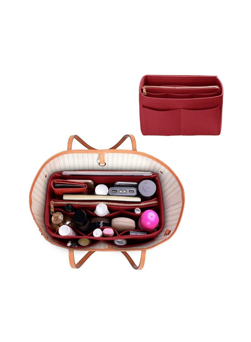 SYOSI Purse Organizer Insert for Handbags Felt Bag Tote Shaper With Zippers Thicken and Portable Handbag in Speedy Neverfull Red  - Image 4