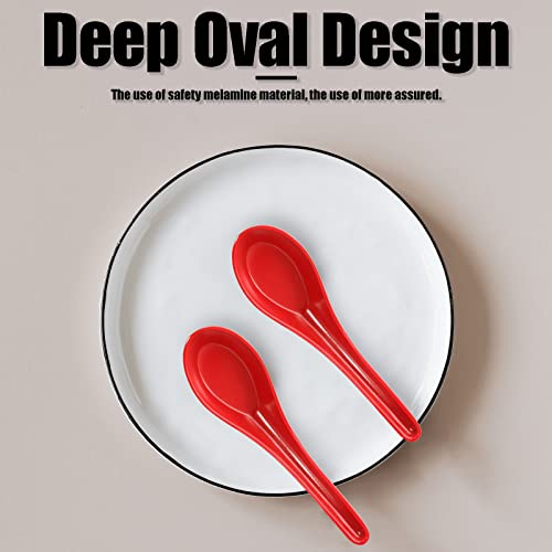 Cionyce 2PCS Asian Soup Spoons, Chinese Japanese Miso Ramen Wonton Dumpling Pho Rice Noodle Soba Soup Spoons, Red and Black Melamine Spoons - Image 4