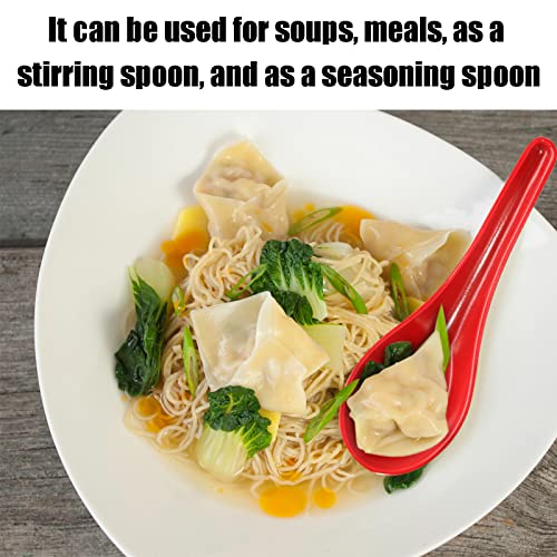 Cionyce 2PCS Asian Soup Spoons, Chinese Japanese Miso Ramen Wonton Dumpling Pho Rice Noodle Soba Soup Spoons, Red and Black Melamine Spoons - Image 5