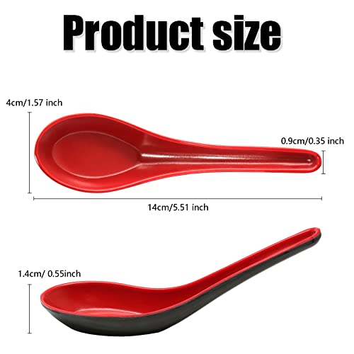 Cionyce 2PCS Asian Soup Spoons, Chinese Japanese Miso Ramen Wonton Dumpling Pho Rice Noodle Soba Soup Spoons, Red and Black Melamine Spoons - Image 2