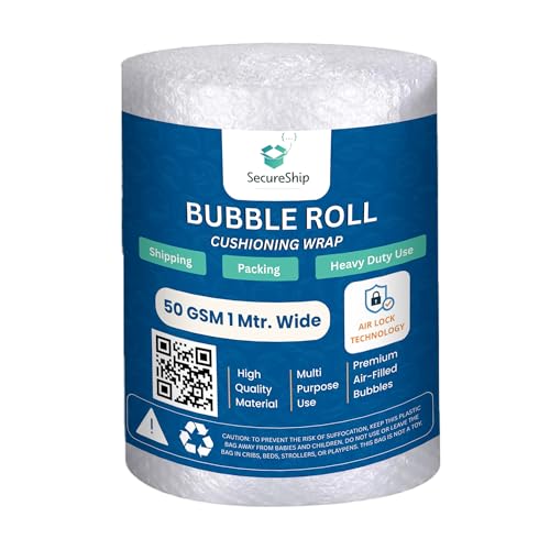 SecureShip Heavy-Duty 50 Gsm Thickness 1 Meter Wide Bubble Wrap Roll Perfect for Shipping, Moving, and Storage Needs, Cushioning Material – Guard Your Items Against Impact and Damage (50 Meter) - Image 1