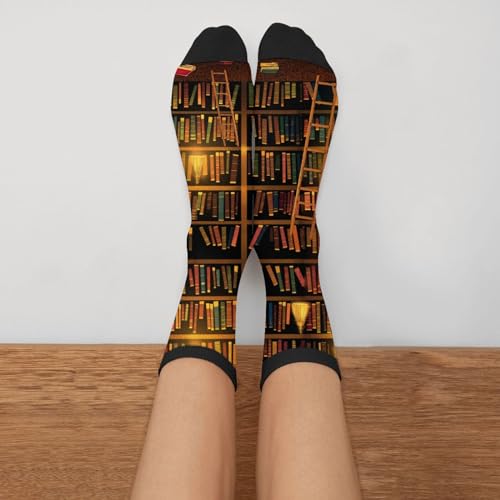 YISHOW Vintage Bookshelf Book Socks Men's Women's Crew Socks Funny Crazy Novelty Socks Gift - Image 3