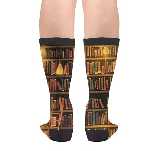 YISHOW Vintage Bookshelf Book Socks Men's Women's Crew Socks Funny Crazy Novelty Socks Gift - Image 2