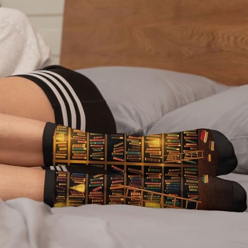YISHOW Vintage Bookshelf Book Socks Men's Women's Crew Socks Funny Crazy Novelty Socks Gift - Image 4