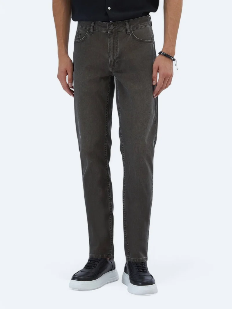 Kip Brown Slim Fit Denim Cotton Blended Trousers