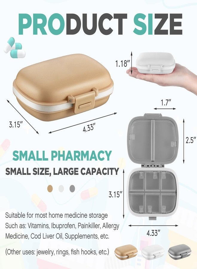 Layhit 30 Pcs Travel Pill Organizer Bulk with Labels Portable Daily Pill Dispenser 8 Compartments Medicine Storage Case for Vitamins, Fish Oils, Supplements (White,Gray,Khaki - Image 2
