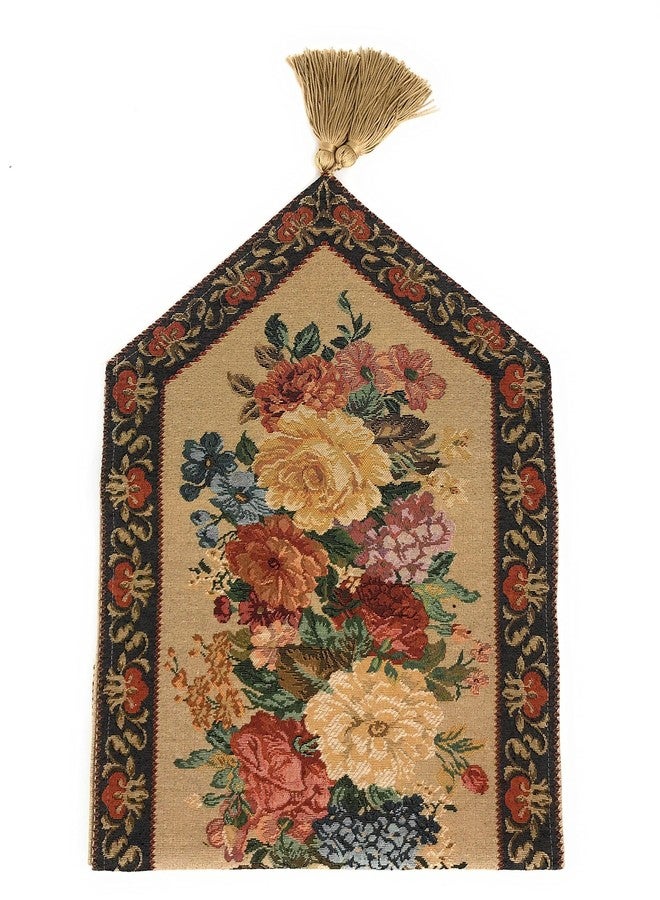 DaDa Bedding Elegant Colorful Mediterranean Dining Table Runner - Vintage Breath of Spring Botanical Floral Blossom Garden - Tan Brown Red Bordered Woven Kitchen Dinner Mat - 13" x 48" - Image 1