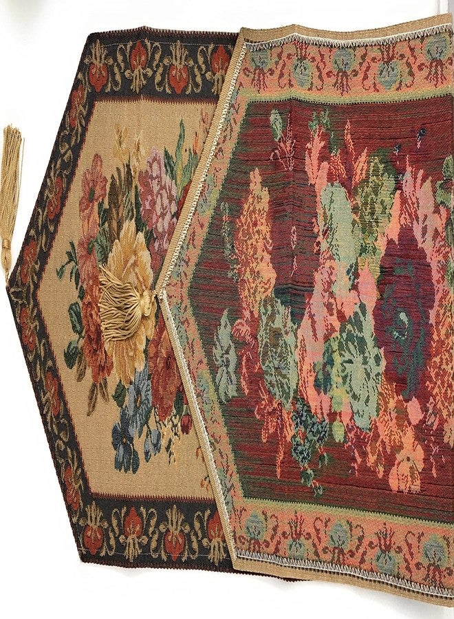 DaDa Bedding Elegant Colorful Mediterranean Dining Table Runner - Vintage Breath of Spring Botanical Floral Blossom Garden - Tan Brown Red Bordered Woven Kitchen Dinner Mat - 13" x 48" - Image 5