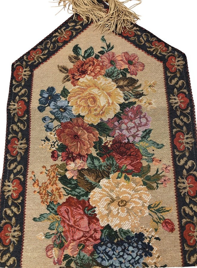 DaDa Bedding Elegant Colorful Mediterranean Dining Table Runner - Vintage Breath of Spring Botanical Floral Blossom Garden - Tan Brown Red Bordered Woven Kitchen Dinner Mat - 13" x 48" - Image 2