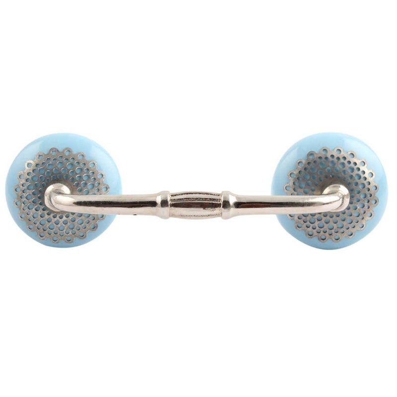 Indian-Shelf IndianShelf 1 Pack Ceramic Drawer Handles for Cabinets and Drawers Turquoise Dresser Pulls for Door Silver Hardware 8 Hole to Hole BH338CK928  - Image 1