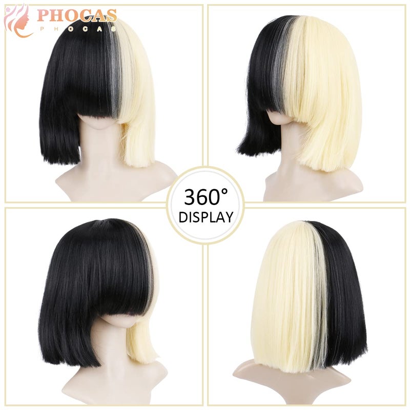PHOCAS HairPhocas Half Blonde and Black 2 Tone Hair Short Straight Cosplay Wig for Women - Image 5