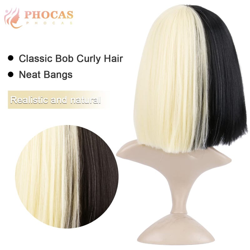 PHOCAS HairPhocas Half Blonde and Black 2 Tone Hair Short Straight Cosplay Wig for Women - Image 3