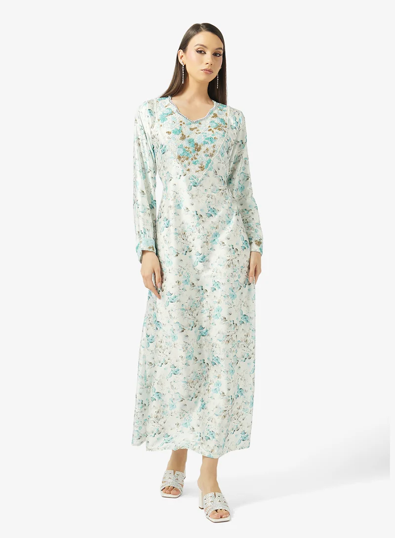 ARABIAN CLOSET Embellished Belted Jalabiya