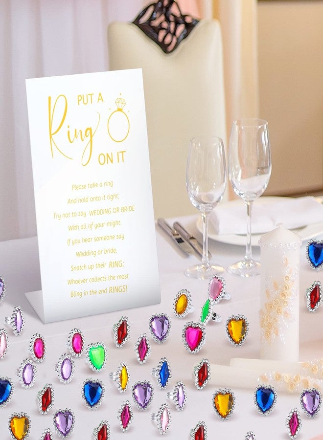Woanger Put a Ring on It Game with 100 Pcs Fake Rings, Plastic Rings for Bridal Shower Game, Acrylic Sign for Guests Engagement Wedding Decoration - Image 4