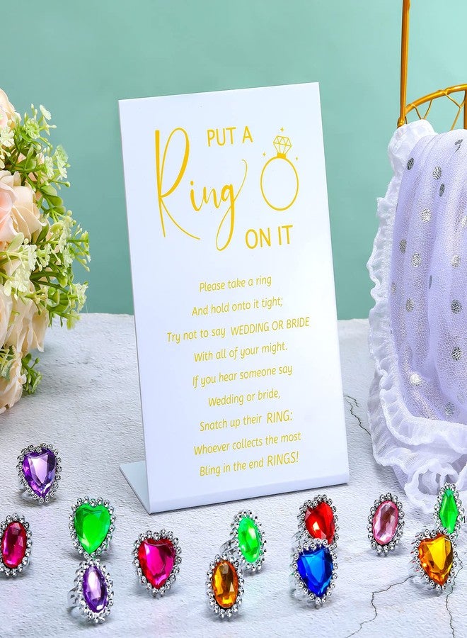 Woanger Put a Ring on It Game with 100 Pcs Fake Rings, Plastic Rings for Bridal Shower Game, Acrylic Sign for Guests Engagement Wedding Decoration - Image 3