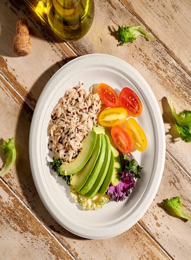 Munfix 100% Compostable Paper Plates Heavy Duty -150 Pack Biodegradable Disposable Plates - 9 Inch White Disposable Dinner Plates Made of Eco-Friendly, Natural Sugarcane Bagasse, Microwavable Plates Bulk - Image 4