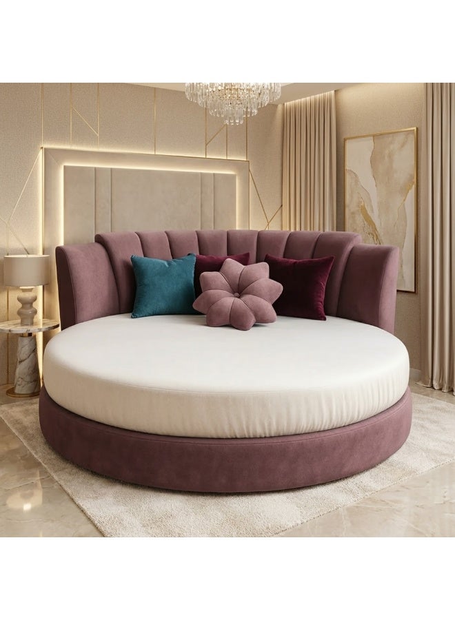 KUSTOMDECO Luxury Round Bed with Upholstered Headboard | Customizable Designer Fabric Bed | Modern Double Size Bed for Master Bedroom – Premium Quality - Image 5