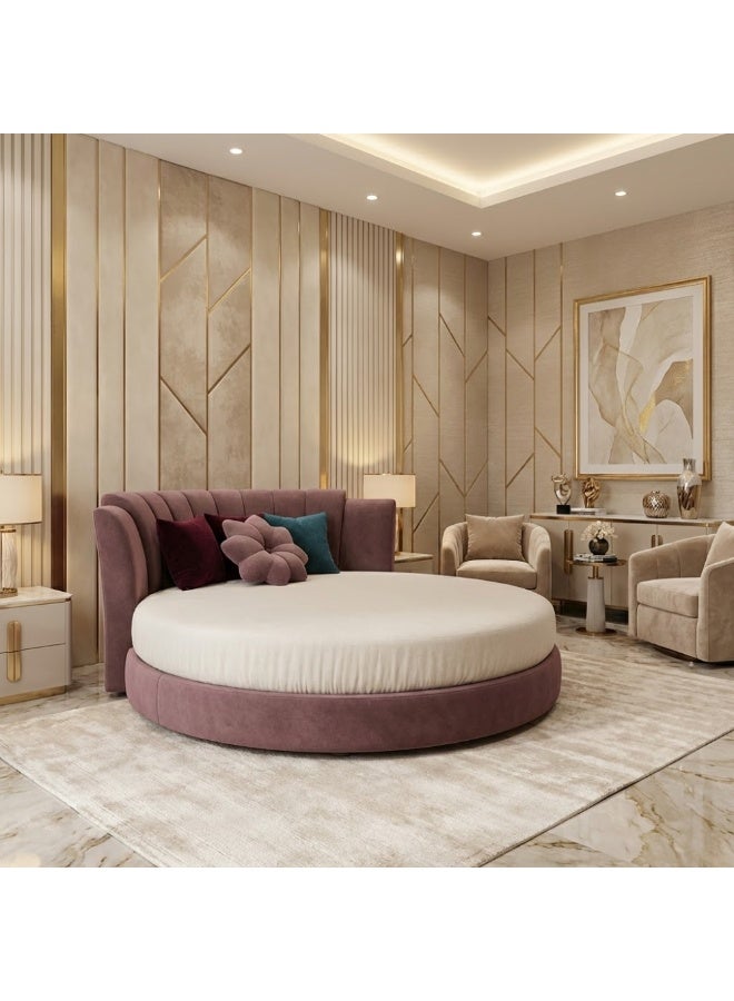 KUSTOMDECO Luxury Round Bed with Upholstered Headboard | Customizable Designer Fabric Bed | Modern Double Size Bed for Master Bedroom – Premium Quality - Image 4