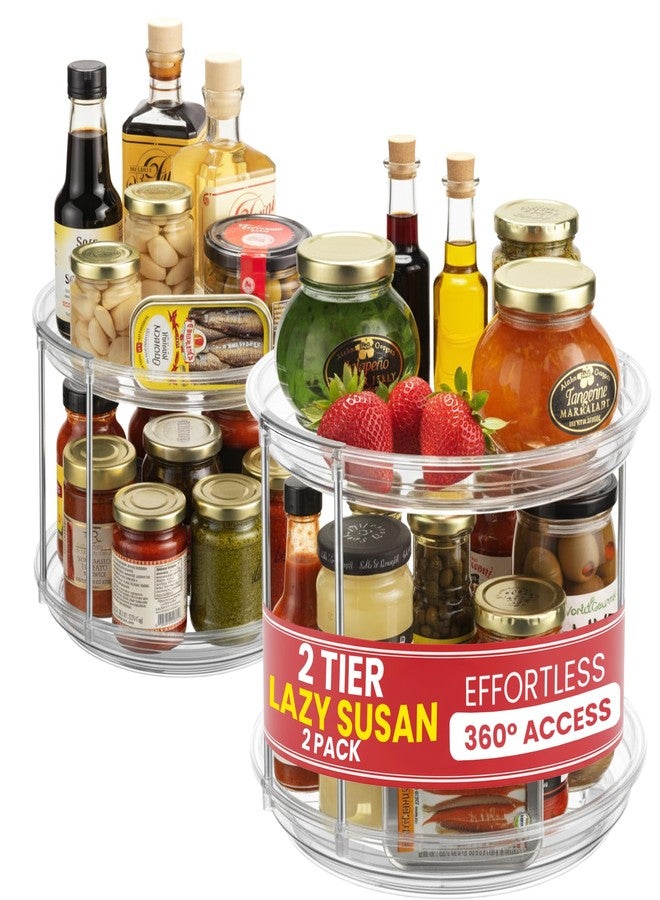 Oizeir Clear Two Tier Lazy Susan Organizer - 2-Pack Rotating Spice Rack Turntable for Kitchen Cabinet, Countertop, Bathroom or Dining Table - Spinning Carousel Racks for Counter and Pantry Cabinet Storage - Image 1