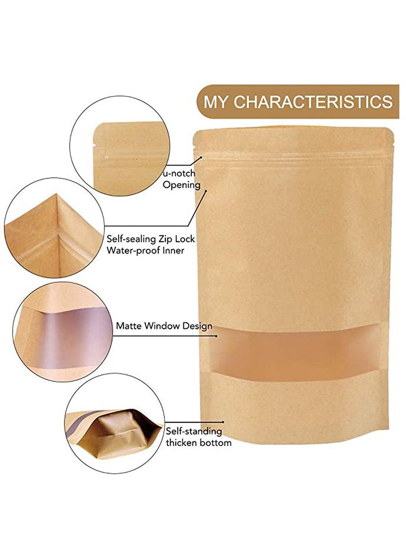 KASTWAVE 100 Pcs 3.5 ×5.5 Inches Kraft Stand Up Pouches Bags with Resealable Lock Seal Zipper Transparent Window, All Purpose Storing Food Storage Stand Up Food Bags for Home or Business  - Image 3