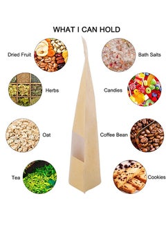 KASTWAVE 100 Pcs 3.5 ×5.5 Inches Kraft Stand Up Pouches Bags with Resealable Lock Seal Zipper Transparent Window, All Purpose Storing Food Storage Stand Up Food Bags for Home or Business  - Image 4