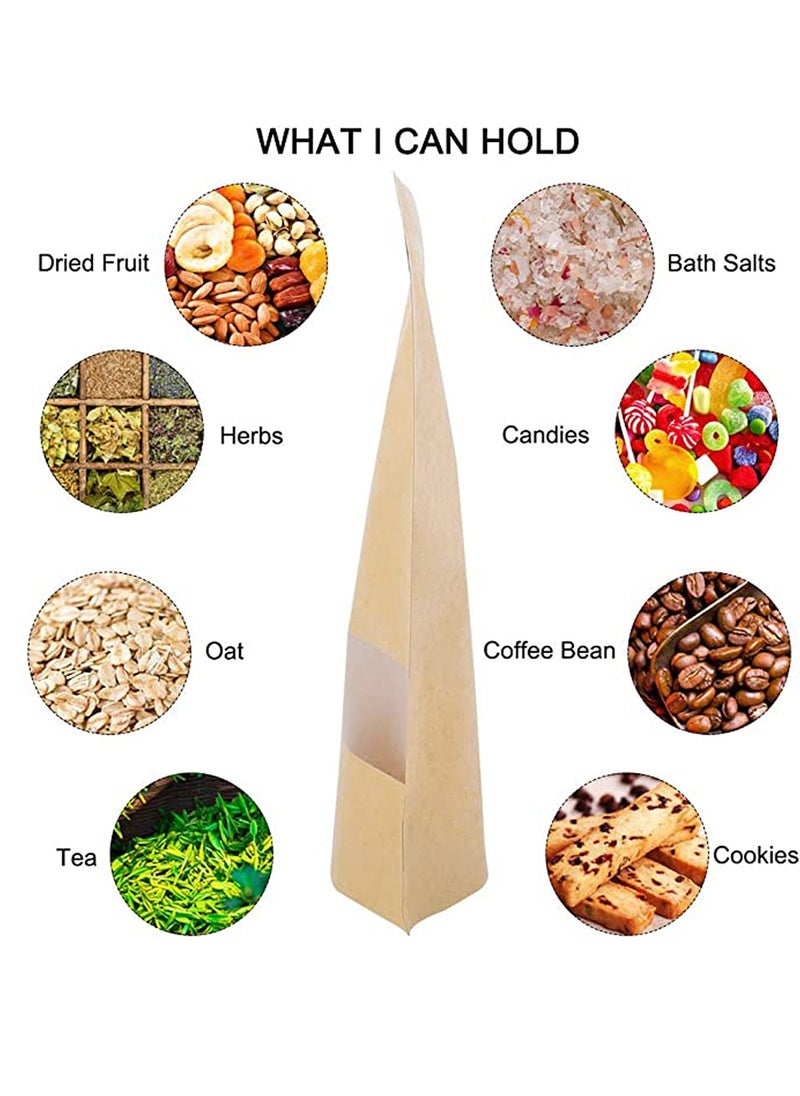 KASTWAVE 100 Pcs 3.5 ×5.5 Inches Kraft Stand Up Pouches Bags with Resealable Lock Seal Zipper Transparent Window, All Purpose Storing Food Storage Stand Up Food Bags for Home or Business  - Image 4