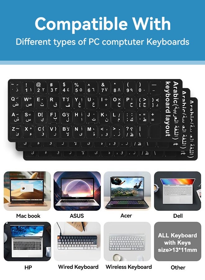 Tersely 3-Pack Durable Arabic Keyboard Stickers, Dustproof, Waterproof, Strong Adhesion, Black Background with White Letters, for Laptops and Desktops (Arabic-Black) - Image 4