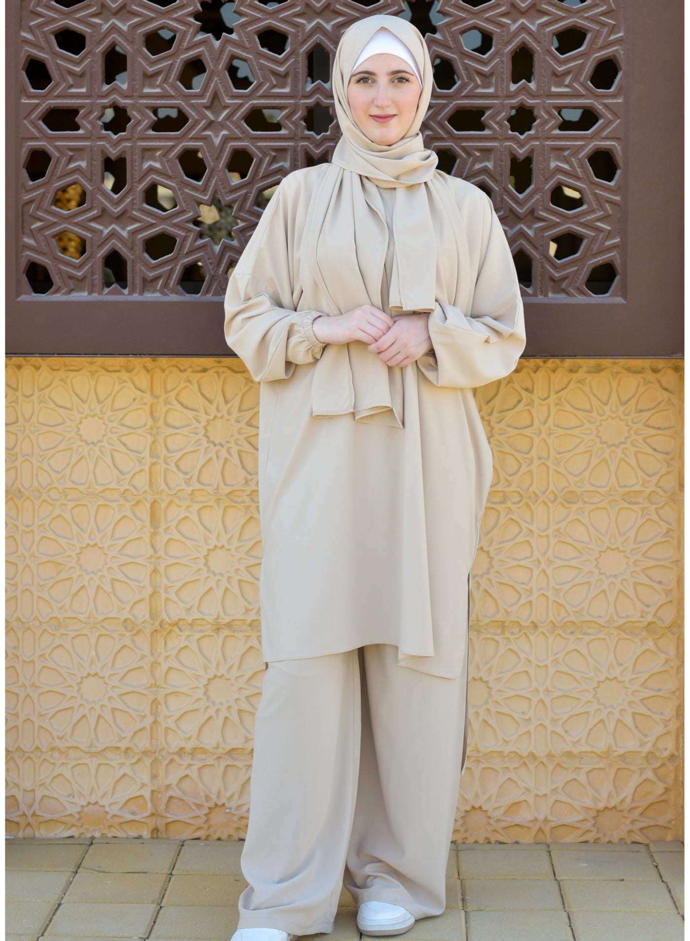 umrah dress for ladies DAMAS COLLECTION P101-umrah essentials Jilbab women with tow style Skirt or Trouser -4 piece Prayer Clothes for Muslim Women-Islamic Abaya Outfit maxi with scarf and small bag- Modest suit Women CRYSTAL-BODICE