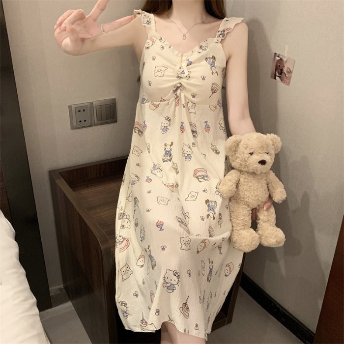 Summer Cotton Cloud Slip Dress with Built-in Bra R802#
