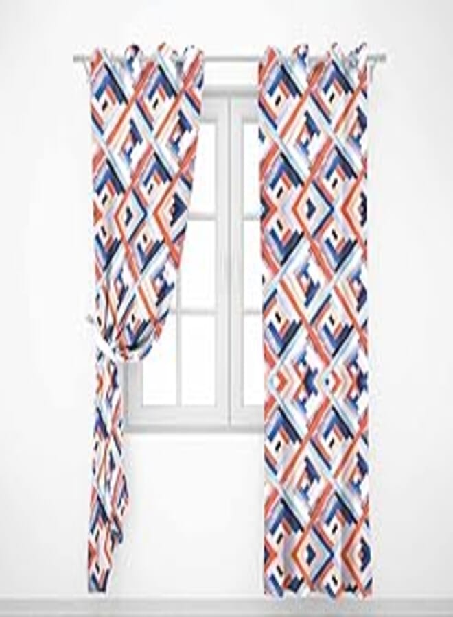 Penguin Modern Printed Curtain Plush - 250 * 140 - Orange& Blue Diamonds