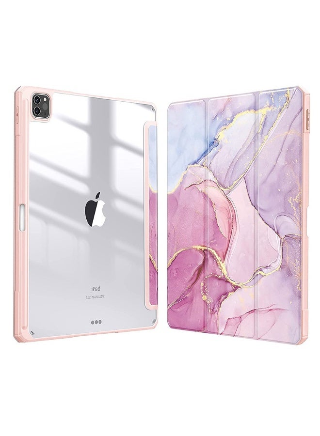 Beauenty ipad 12.9 Clear acrylic flat cover Triple fold stand Pink marble