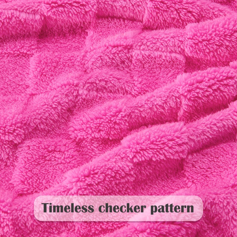NEWCOSPLAY Super Soft Twin Blanket Hot Pink Premium Silky Flannel Fleece 3D Checkered Lightweight Bed Blanket All Season Use (Hot Pink Checkered  Twin(60""x80"")) - Image 5
