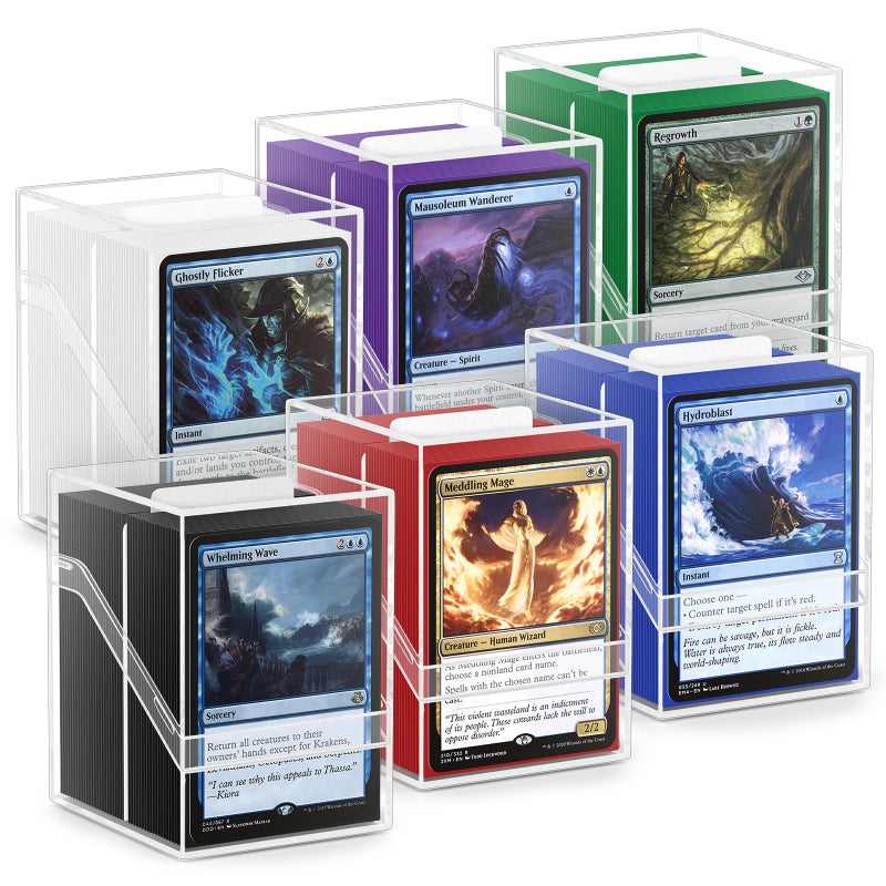 YSCare 6 Pack Card Deck Boxes, Clear Commander Deck Case with 600Pcs Card Sleeves and Dividers, Standard Size Cards Storage Box Perfect Fit for MTG, Sport, Trading Cards (6 colors) - Image 1