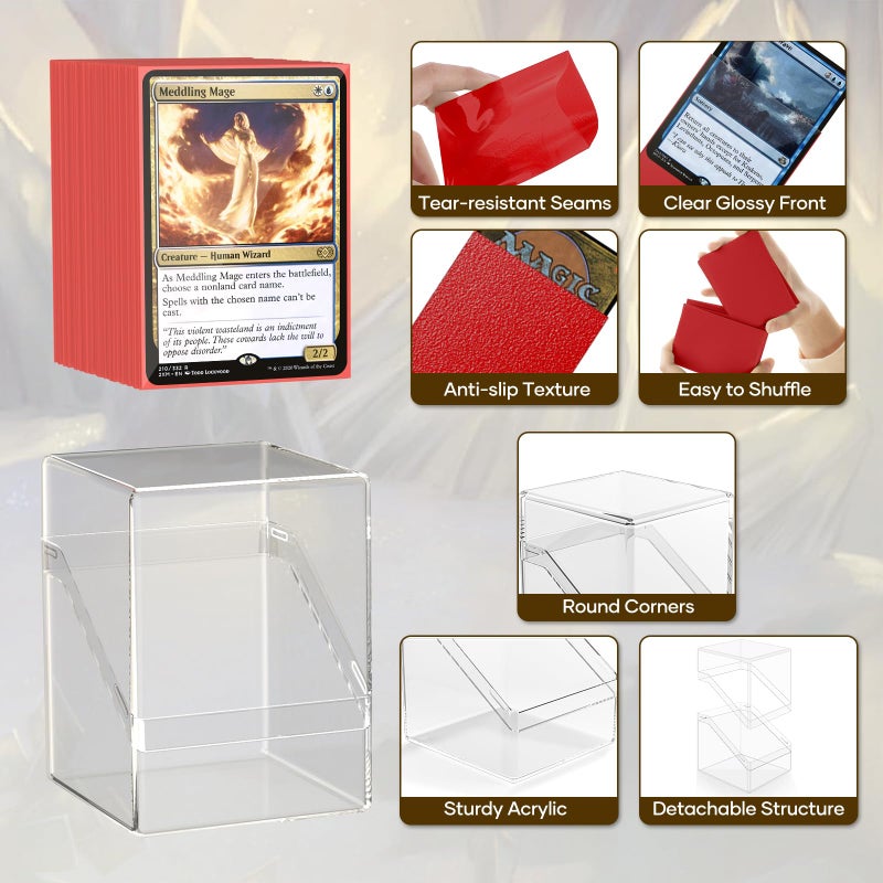 YSCare 6 Pack Card Deck Boxes, Clear Commander Deck Case with 600Pcs Card Sleeves and Dividers, Standard Size Cards Storage Box Perfect Fit for MTG, Sport, Trading Cards (6 colors) - Image 5