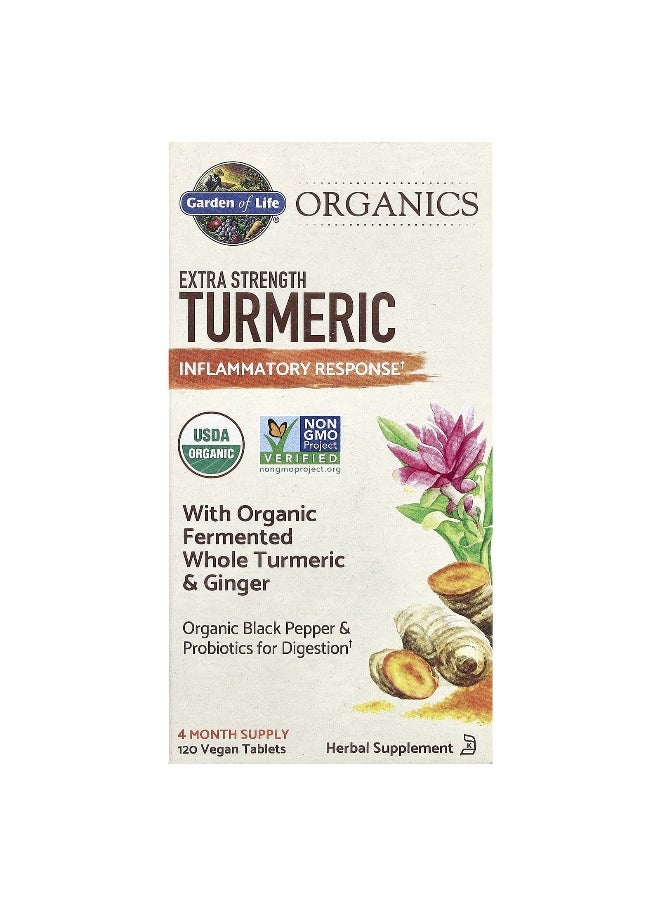 Garden of Life Garden of Life, Organics, Extra Strength Turmeric, Inflammatory Response, 120 Vegan Tablets  - Image 1