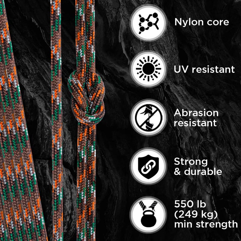 TECEUM Paracord Type III 550 Mixed Camo â€“ 50 ft â€“ 4mm â€“ Tactical Rope MIL-SPEC â€“ Outdoor para Cord â€“Camping Hiking Fishing Gear and Equipment â€“ EDC Parachute Cord â€“ Strong Survival Rope - Image 3