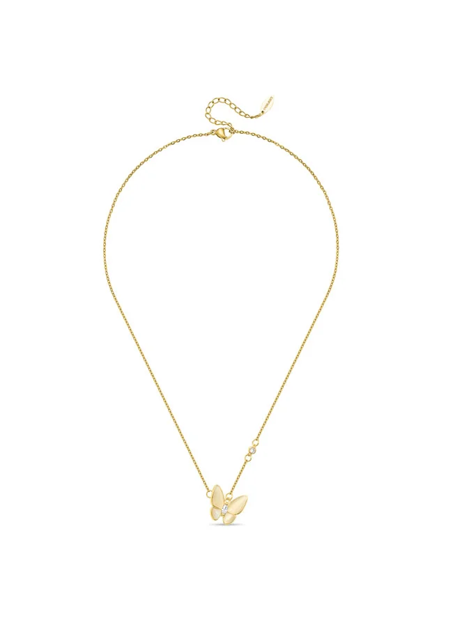 بوليس POLICE Psyche Necklace - Gold-Plated Butterfly Pendant with Gold-Plated Border for Bold Elegance