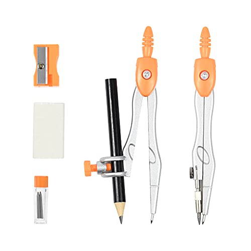 Unjoo Math Geometry Kit Sets 10 Piece Student Supplies with Shatterproof Storage Box,Includes Rulers,Protractor,Compass,Eraser,Pencil Sharpener,Lead Refills,Pencil,for Drafting and Drawings（Orange） - Image 3